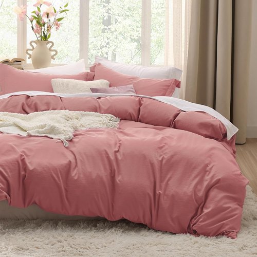 Bedsure Pink Clay Duvet Cover Set - Extra Soft Twin/Twin XL Bedding with Zipper Closure & Pillow Sham