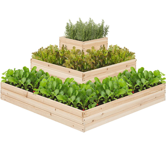 Yaheetech 3 Tier Wooden Raised Garden Bed 44.5'' L×44.5″ W×20.5″ H, Horticulture Open-Bottom Planter Raised Garden Bed for Flowers/Herbs/Vegetables Planter Flower Box