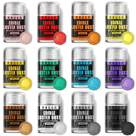 RBUGR Edible Glitter - 12 Vibrant Colors for Cocktails & Baking | Vegan Shimmer Powder (4g)