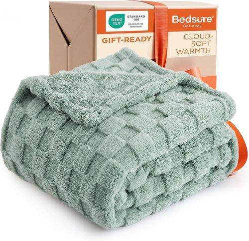 Bedsure GentleSoft Throw Blanket - Cozy Sage Green Checkered Fleece for Couch | 50x60 Inches, Perfect Gift for Moms and Girls