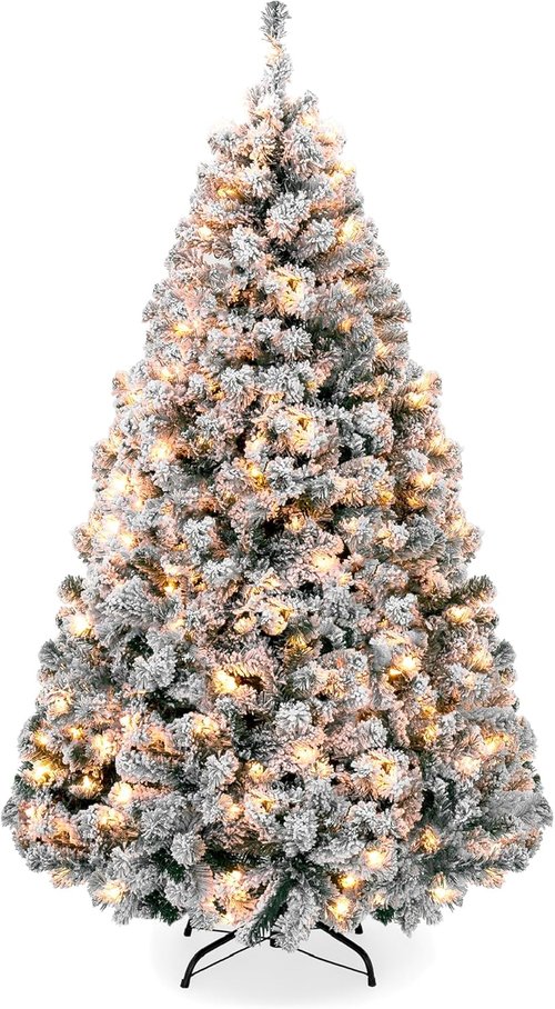 Best Choice Products 9ft Pre-Lit Snow Flocked Artificial Christmas Tree - Easy Assembly & Full Appearance
