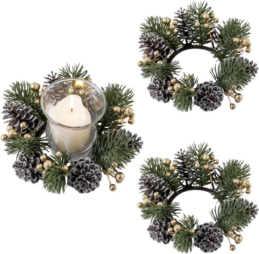 Regine Switzerland Christmas Candle Rings - Elegant Gold Berries & Pinecones | 2-Piece Winter Decor Set