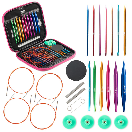 Versatile Interchangeable Circular Knitting Needles - 13 Aluminium Alloy Interchangeable Needles, 4 Durable Cables, Perfect for Beginners & Experts