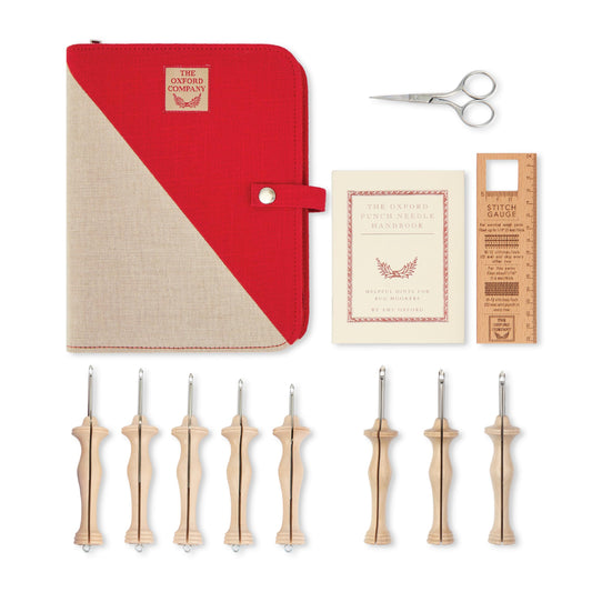 The Oxford Punch Needle Complete Set - 8 Sizes | Ergonomically Designed Natural Wood Handle | Electropolished Steel Tip | Ideal for Punch Needle Rug Hooking