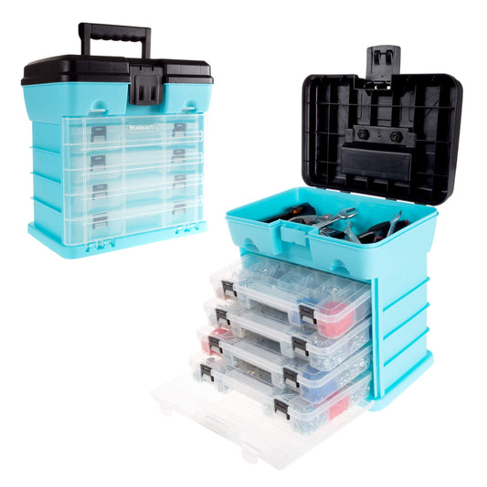 Storage and Tool Box-Durable Organizer Utility Box-4 Drawers 19 Compartments Each for Hard