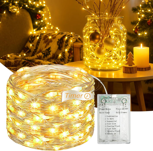 Skiennix 16FT LED Fairy Lights - Battery Operated with Timer & 8 Modes | Warm White Mini String Lights for Holiday Decor