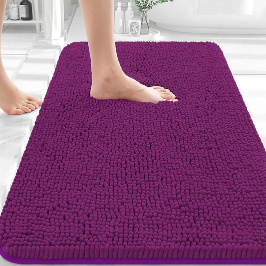 OLANLY Bathroom Rugs - Extra Soft Chenille Bath Mats | 36x24, Quick Dry, Machine Washable, Purple