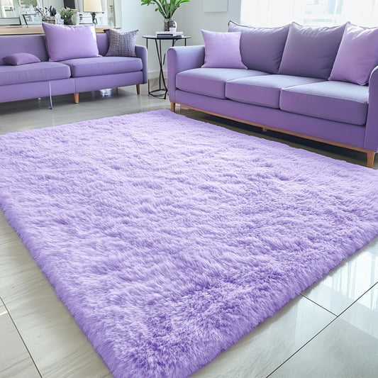 OLANLY Large 5x7 Machine Washable Area Rug - Soft Fluffy Shaggy Carpet for Living Room & Bedroom | Light Purple