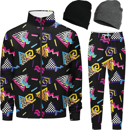 DOOPCCOR Men Track Suits Sets 80s outfit for men tracksuits sweatsuits 2 Piece sets Zip Casual Jogging 2 Knit Beanie