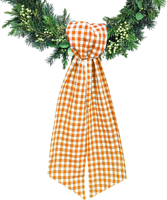 Wreath Sash for Front Door Orange White Buffalo Plaid Wreaths Satin Sash Garland Ribbon Accessories for Wreath Yard Doorway Indoor Outdoor Bow Bridal Shower Home Decor,5.11 x 55.1