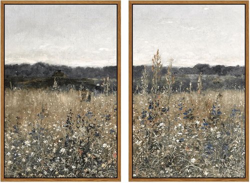 InSimSea Framed Wall Art - Vintage Landscape Decor Canvas Prints | Meadow Scenery Paintings, 16"x24" Set of 2