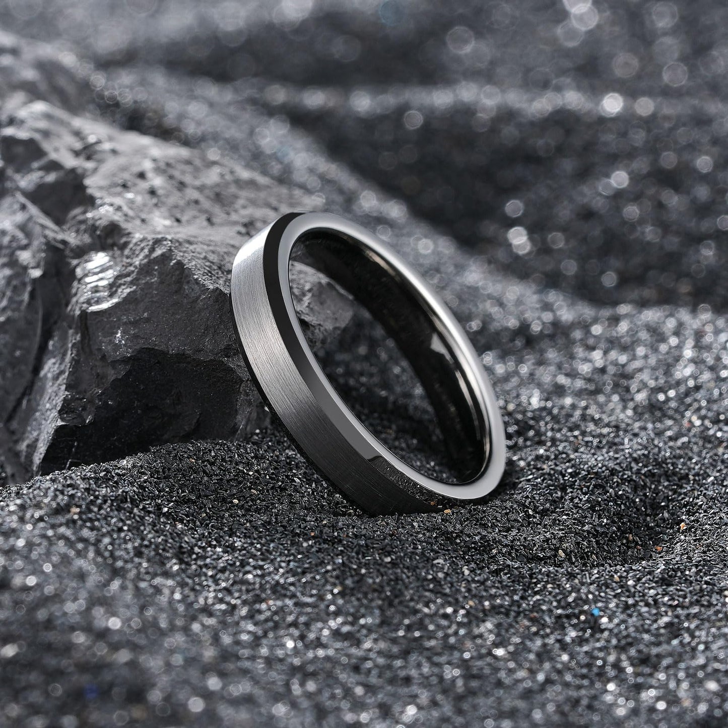 King Will Gunmetal Basic Tungsten Rings For Men 4mm Wedding Band Polished Edge Brushed Matte Promise Ring Comfort Fit, Size 8
