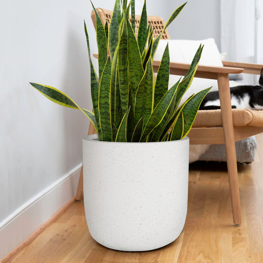 Ilyapa 14x14 inch Modern Concrete Outdoor Planter, Large Indoor Plant Pot with Drainage - Cement Vase 14 Inch Pots for Plants, Indoor/Outdoor