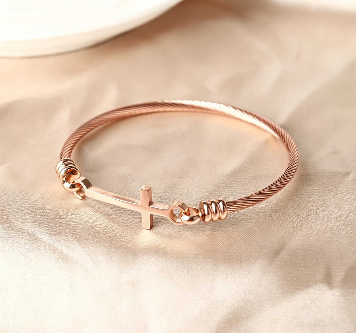DS Religious Gift for Her Christian Cross Bracelet Bible Verse God is Within Her She Will Not Fall Inspirational Bracelets For Women Stainless Steel Jewelry Gift To Daughter Best Friend (Cross bracelet-Rose Gold 3)