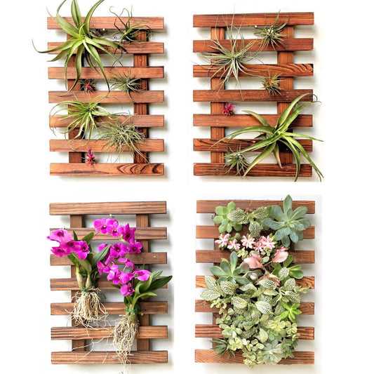 ShopLaLa Wall Planters - 4 Pack Wooden Hanging Planter for Indoor Outdoor Plants, Air Plant Succulent Orchid Holder, Live Vertical Garden Wall Mounted Plant Stand, Wall Christmas Decor 15.7" (40cm)