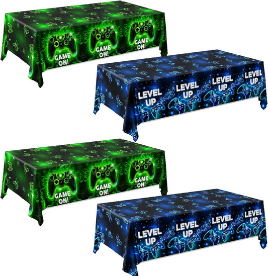 Skiennix Video Game Tablecloth - Neon Gaming Design for Boys & Girls | 4-Pack Rectangle Party Decor