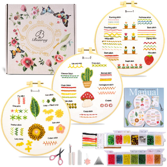 Bonroy Beginners Embroidery Kit for Adult Beginners, Beaded Embroidery Kit, Beginner Bead Embroidery Practice (BY-BD-S)