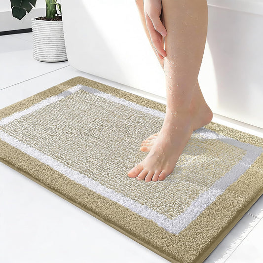 OLANLY Bathroom Rugs - Extra Soft Microfiber Bath Mat | Non-Slip, Machine Washable, Quick Dry (24x16, Beige)