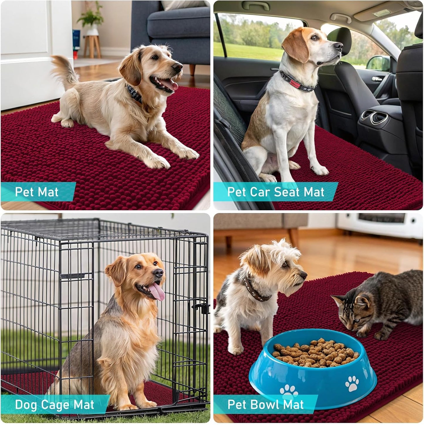 OLANLY Dog Door Mat - Absorbent Non-Slip Mud Mat for Dogs | Quick Dry Chenille, 36x24, Burgundy