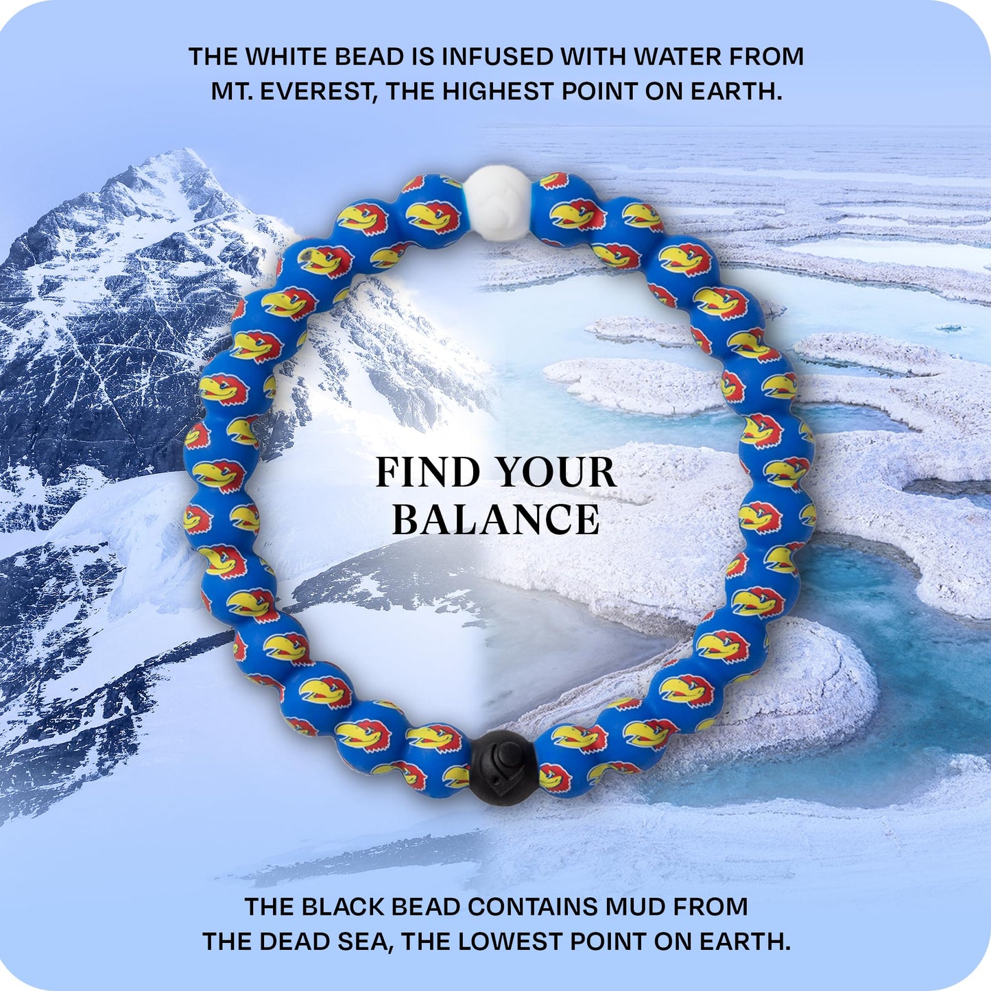 Lokai Collegiate Silicone Beaded Bracelet for Women & Men, University of Kansas - Medium, 6.5 Inch Circumference - Silicone Jewelry Fashion Bracelet Slides-On for Comfortable Fit