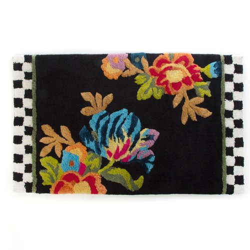 MACKENZIE-CHILDS Bath Rug, Bath Mat for Bathroom Use, Cotton Rug, Black Flower Market