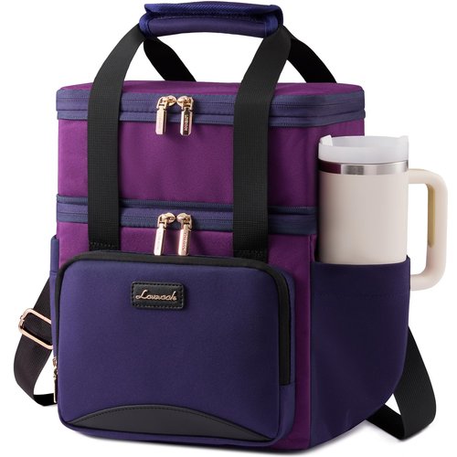 LOVEVOOK Insulated Lunch Bag For Women Men,Expandable Double Deck Lunch Box With Large Cup Holder,Leakproof Cooler Bag For Adult Lunch Tote Bag Work Picnic Beach with Adjustable Shoulder Strap Gift