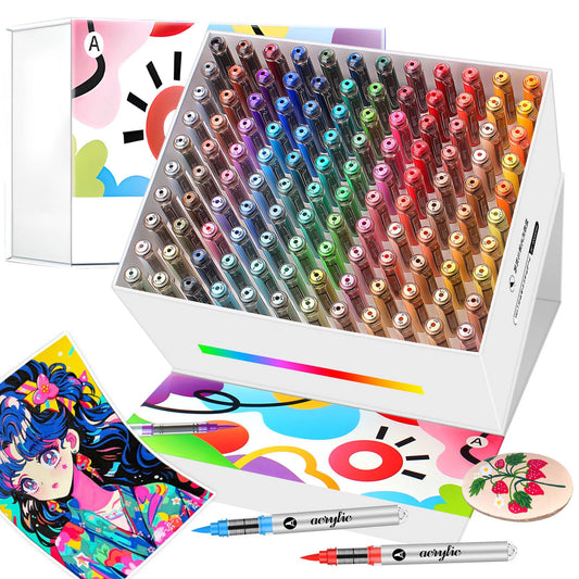 120 Color Acrylic Paint Markers– Soft Brush Tip Acrylic Paint Pens and paint markers for Stone, Canvas, Wood, Glass, Rocksand Fabric Painting. Paint Pen Paint Markers