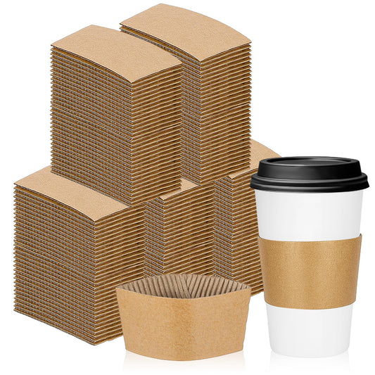 Bruislard 200 Packs Disposable Coffee Cup Sleeves for Hot or Cold Drinks, Coffee Holder Sleeves, Paper Corrugated Cups Jackets, KraftPaper Cup Sleeve Fit for 8oz 10oz 12oz 16oz 20oz Cups
