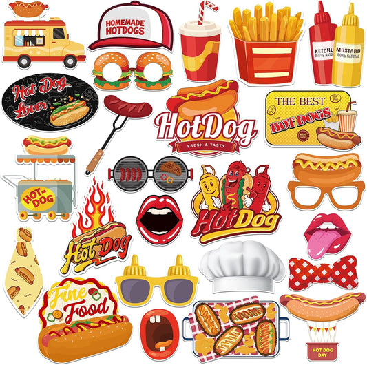 BOBYIYI 25pcs Hotdog Photo Props Hot Dog Party Decorations Hot Dog Bar Fiesta Celebration BBQ Party Fun Food Sausage