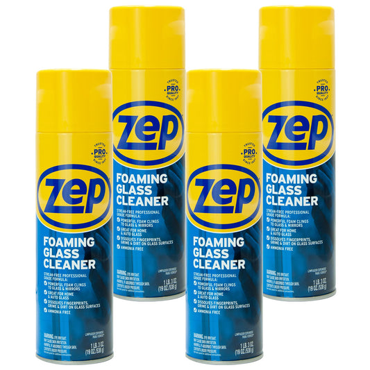 Zep Foaming Glass and Plexiglass Cleaner - 19 oz (Case of 4) ZUFGC19 - Foaming Formula Clings to Vertical Surfaces. Trusted by Pros
