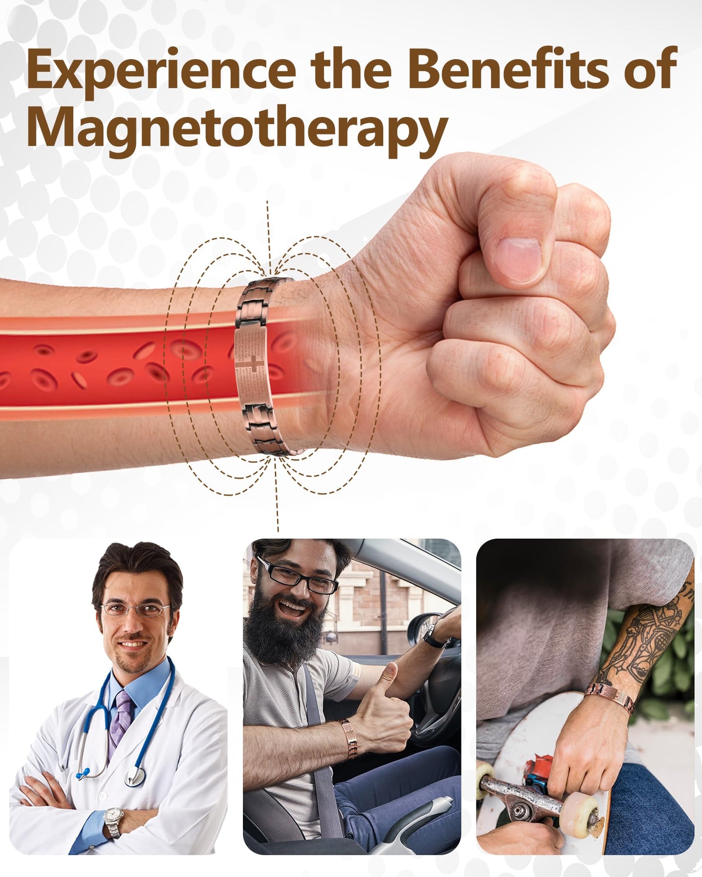 Feraco Copper Cross Bracelet for Men,Magnetic Therapy Bracelets with 46 Magnets(Copper)
