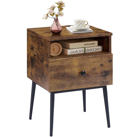 VECELO Modern Night Stand,Square Side Table,End Table with Drawer and Storage Space for Bedroom and Living Room, Bedside Table