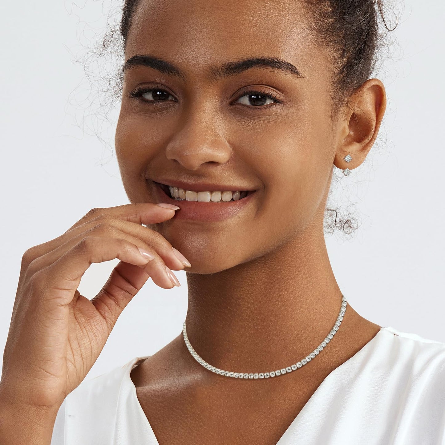 LULII Tennis Necklace Set for Women Dainty Sterling Silver Necklace and Earring Sets Diamond Stud Earrings Crystal Bracelets for Women Silver Jewelry Sets for Bride Wedding Gift