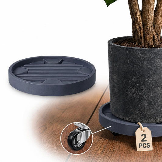 Dcpes 12Inch Plant Caddy with Hidden Wheels, Rolling Plants Stand with Wheel, 4 Invisible Casters, Indoor Plant Saucers on Wheels, Heavy Duty Wheeled Plant Dolly, Planter Roller Base, Gray, 2Pack