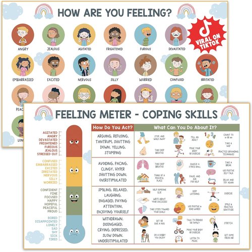 Feelings Chart for Kids | Coping Skills Emotions Poster - Calm Down Corner Decor - Mental Health Resource