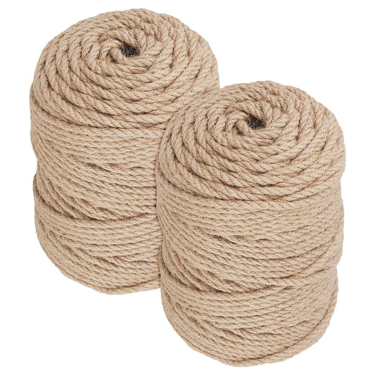 SENJEOK 2 Pack 5mm Jute Rope, 656ft Thick Twine Hemp String Roll for DIY Crafts, Gardening, Packaging, Brown ﻿ ﻿ ﻿
