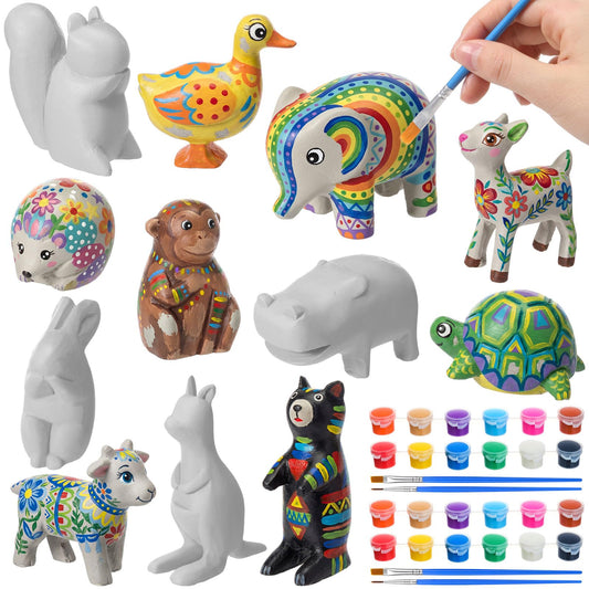 12 Pcs DIY Rock Animal Painting Craft Kits Rocks to Paint Turtle Pet Paint Your Own Resin Stone Paintable Animal Figures Ideal DIY Arts and Crafts Complete Painting Crafts with Paints & Brush