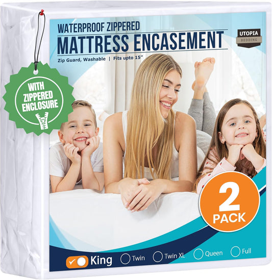 Utopia Bedding King Size Mattress Protector - 100% Waterproof & Bed Bug Proof Encasement (Pack of 2)