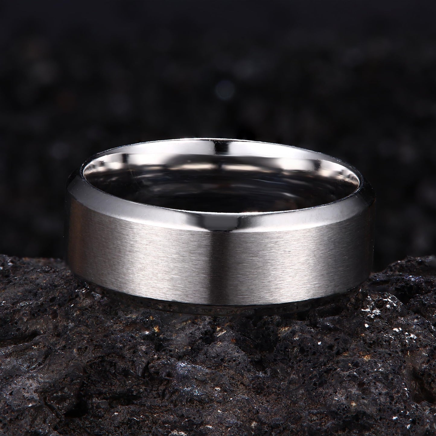 Jstyle Stainless Steel Rings for Men Women 8MM Wedding Band Rings Matte Surface - Beveled Polished Edge Mens Ring Size 6.5 Silver Plated Ring for Men