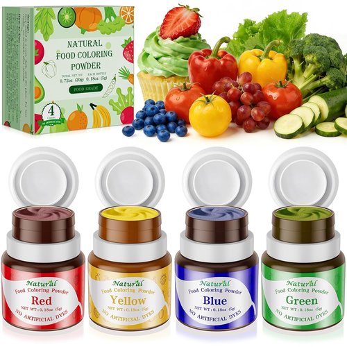 Natural Food Coloring Powder Set by [Brand Name] - 4 Vibrant Colors, Dye-Free for Baking & Decorating
