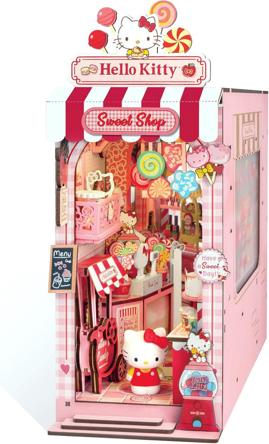 Sanrio Hello Kitty Sweet Shop Book Nook Kit - DIY Miniature Shelf Insert with Touch LED | 149-Piece 3D Puzzle for Kawaii Decor