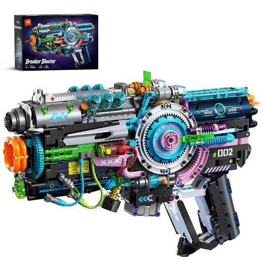 QiqoPoyee Cyberpunk Gun Building Set for Adults, Futuristic Mechanical Construction Kit with LED Lights, Sci-Fi Collectible STEM Toy Model Kit Gift for Teens Ages 8–12 and 14+ (1457PCS)