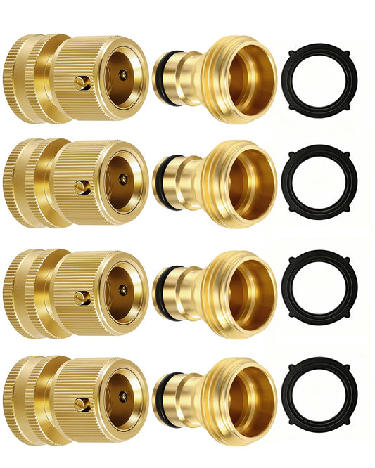 RainPoint Quick Connect Hose Fittings 3/4" GHT - Solid Brass Garden Hose Connectors, No-Leak Design & Universal Fit for Instant Connection (4 Sets)