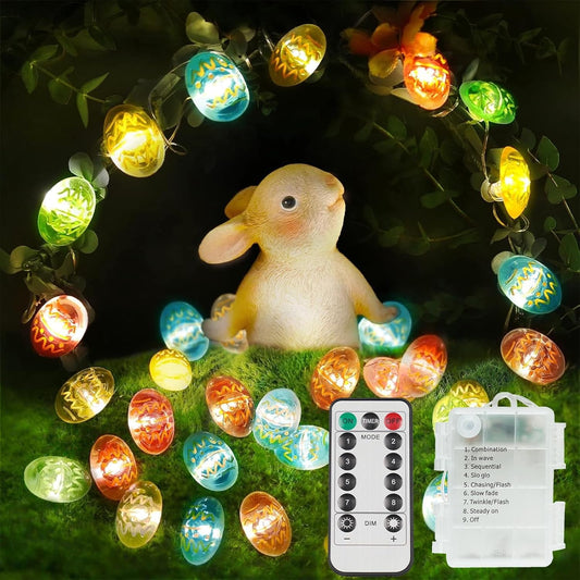 Suddus Easter Egg Decor Lights - 12.8ft 40LED Multi-Color Fairy String Lights with Remote | Battery Operated for Indoor & Outdoor Decoration