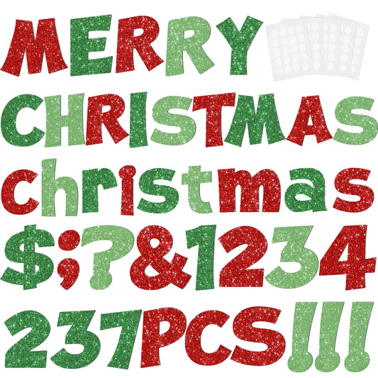 237 Pcs Christmas Glitter Bulletin Board Letters Decorations, Numbers and Punctuation 4 Inch, Alphabet Cut Out Cardboard Letters for Poster Bulletin Board Accessories for Display Decorating Supplies