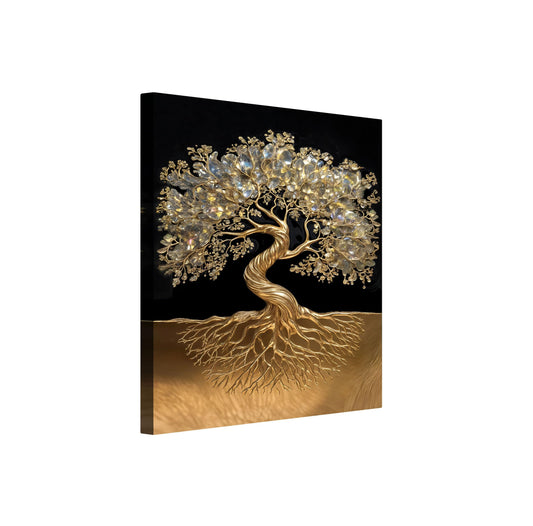 TAILORED CANVASES Tree of Life Wall Decor – Luxury Canvas Artwork with Healing Crystal Design, Minimalist Theme for Living Room, Large Spiritual Print, Crystal Tree Decorations, Modern Accent 12x18