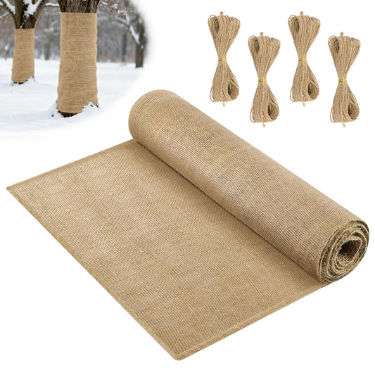 Whmayai 40" x 100 Ft Natural Burlap Fabric Roll with 4 Free Jute Twines - Garden Burlap Wrap for Trees, Winter Plant Protection, Weed Barrier, Raised Bed Liners, Craft & Aisle Runner