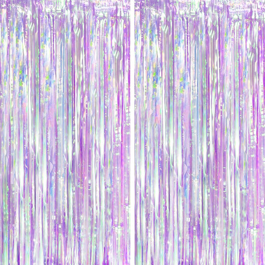 Voircoloria Iridescent Purple Foil Fringe Curtains - 2 Pack Tinsel Streamers for Party Decor | Mermaid Backdrop for Birthdays & Showers