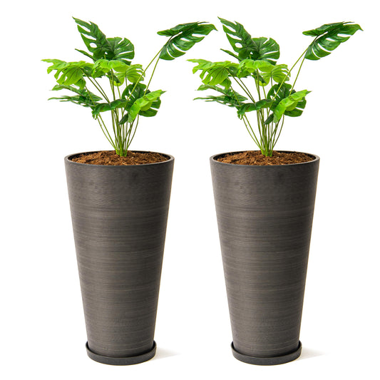 XBrand Modern 28-Inch Tall Round Planter, Modern Tapered Planter Perfect for Indoor & Outdoor Planter, Patio Décor, Set of 2, Black