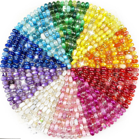 200 Pieces European Large Hole Beads, Assorted European Craft Bead Mixed Color Rhinestone Lampwork Beads Large Hole Spacer Bead for DIY Charms Bracelet Necklace Earring Jewelry Making Supplies
